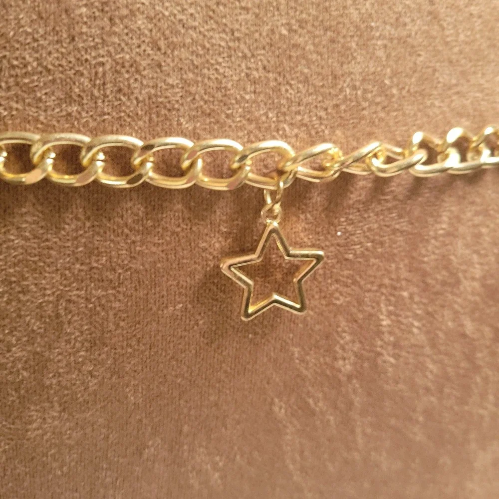 Gold Celestial Moon and Star Charm Chain Belt Adjustable 46